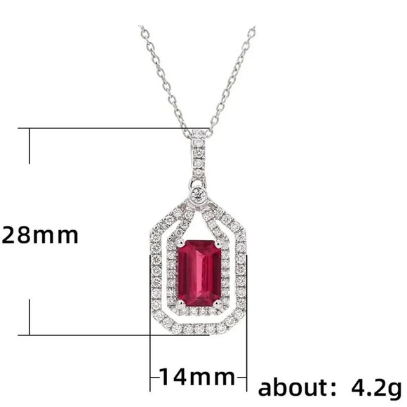 🎁 Double Layer Hollow Ruby Radiant Cut Red Zircon Micro Pave Necklace, EVGG1067 - Picture 7 of 7
